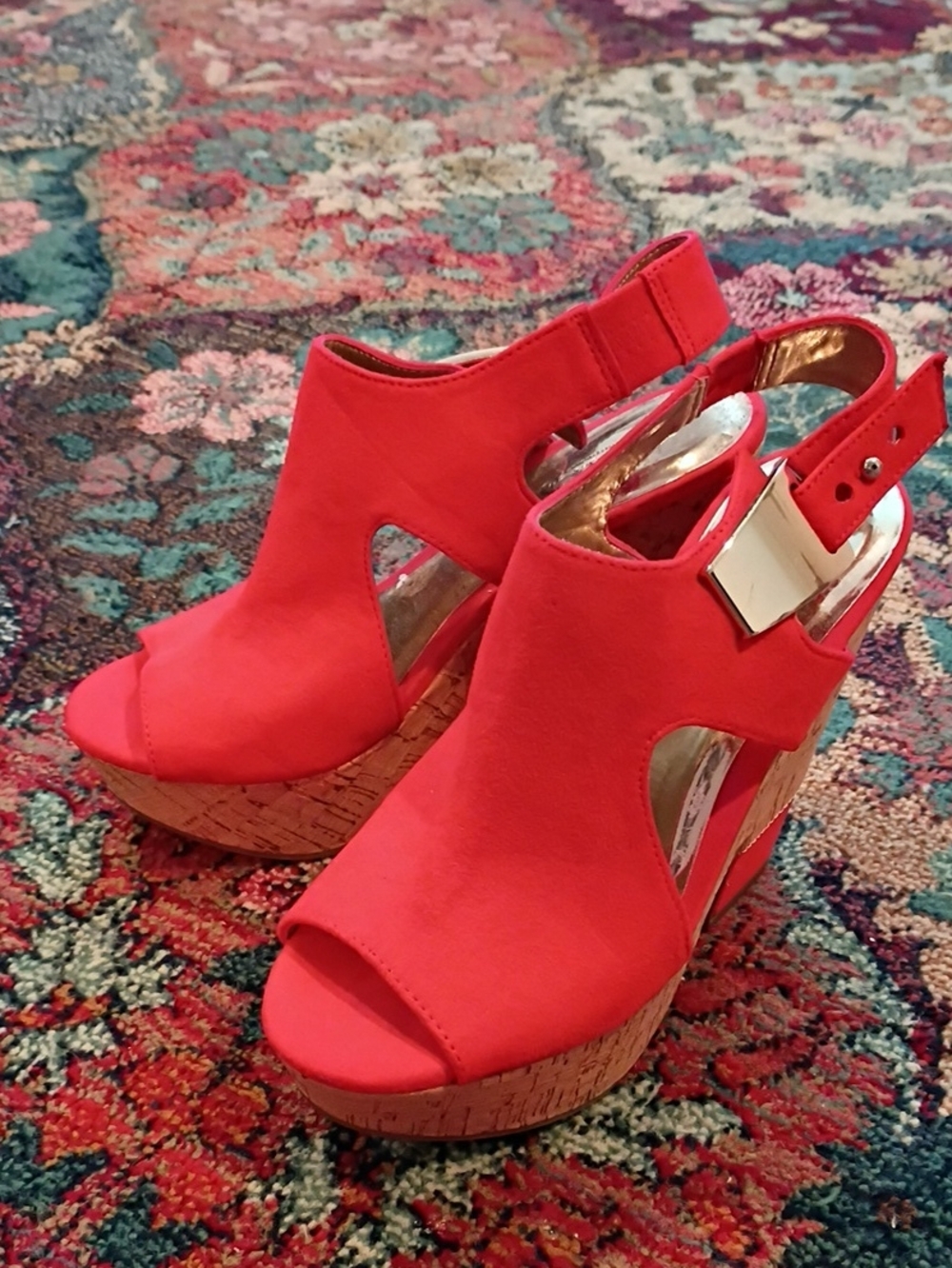 Carlos by Carlos Santana Coral-Red Open-Toe Wedge Sandals